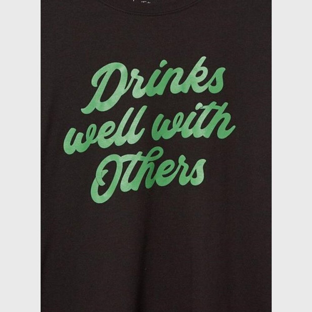 Torrid - "Drinks Well with Others" Classic Fit Signature Jersey Tee, Deep Black  - Picture 12 of 14
